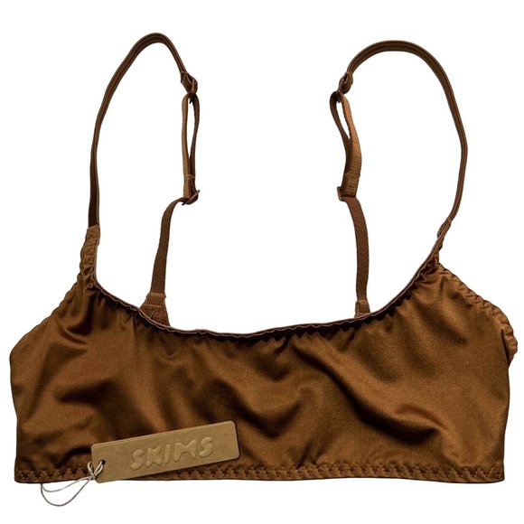 SKIMS Stretch Satin Scoop Neck Bralette Lot of 2 Armor Bronze XXS - Picture 4 of 12